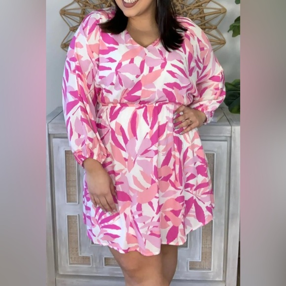 Emily Wonder Womens S Pink Floral V-Neck Dress Boho Preppy Classic Feminine - Picture 4 of 16